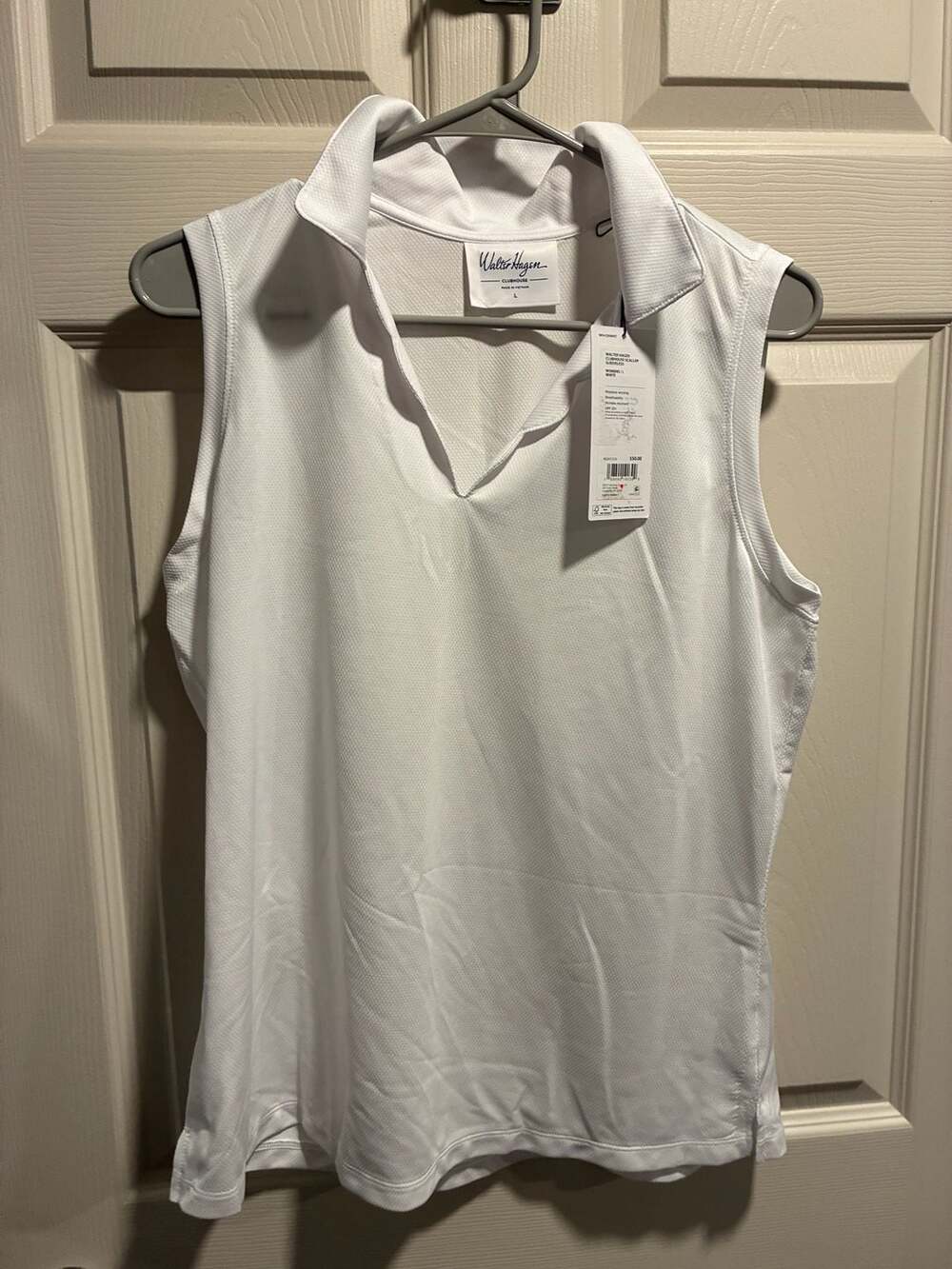Walter Hagen Clubhouse Scallop Sleeveless Size L White Golf Polo